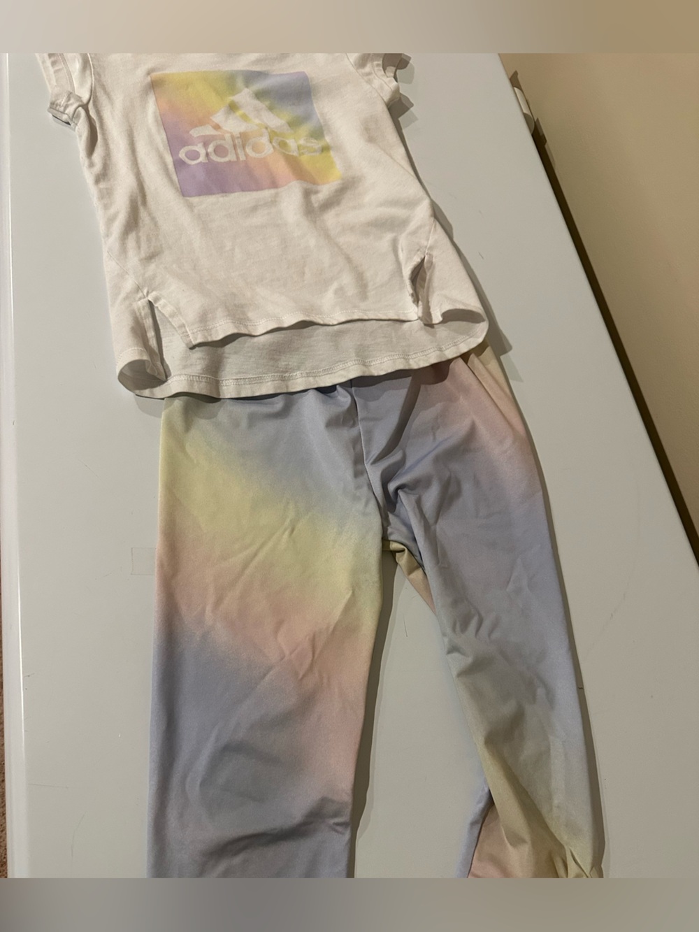 adidas Girls Pastel Tie-Dye Logo Tee and Gradient cropped Leggings Set